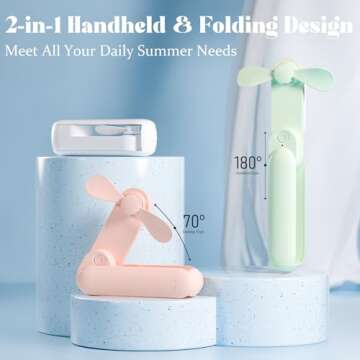 JSQBD Portable Handheld Fan, 2 IN 1 Mini Hand Fan, Battery Operated [8-15 Working Hours], USB Rechargeable Personal Foldable Fan for Indoor, Small Pocket Fan Travel Essentials for Outdoor (White)