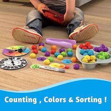 DAKDAKB Counting Cupcake Toys, Matching Games Color Sorting Toys for Toddlers Preschool Learning Activities for Math Manipulatives Educational Sensory Montessori Toys Sets Gifts for Kids Aged 3 4 5 6