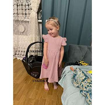 USKIDKK Toddler Baby Girl Summer Dress Cotton Linen Kids Princess Ruffle Beach Sleeveless Dresses (as1, Age, 2_Years, 3_Years, Pink #a, 2-3T)