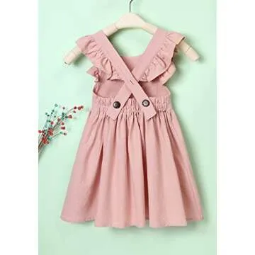 USKIDKK Toddler Baby Girl Summer Dress Cotton Linen Kids Princess Ruffle Beach Sleeveless Dresses (as1, Age, 2_Years, 3_Years, Pink #a, 2-3T)