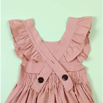 USKIDKK Toddler Baby Girl Summer Dress Cotton Linen Kids Princess Ruffle Beach Sleeveless Dresses (as1, Age, 2_Years, 3_Years, Pink #a, 2-3T)