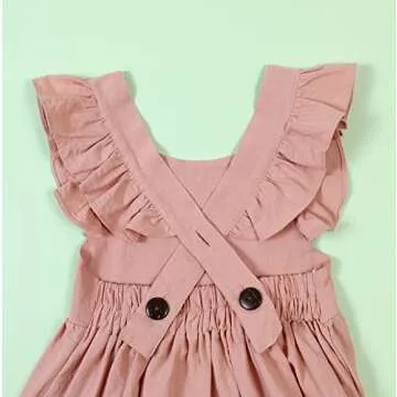 USKIDKK Toddler Baby Girl Summer Dress Cotton Linen Kids Princess Ruffle Beach Sleeveless Dresses (as1, Age, 2_Years, 3_Years, Pink #a, 2-3T)