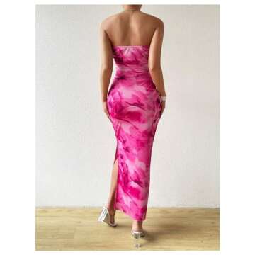 GORGLITTER Women's Floral Strapless Bodycon Maxi Dress - Hot Pink for Weddings, Parties, and Travel
