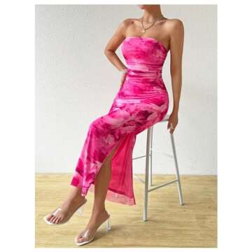 GORGLITTER Women's Strapless Floral Maxi Dress - Hot Pink