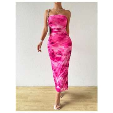 GORGLITTER Women's Strapless Floral Maxi Dress - Hot Pink
