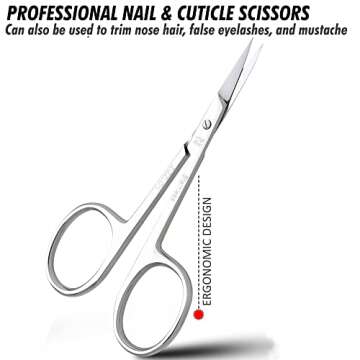 ZIZZLON Cuticle Scissors Extra Fine Curved Stainless Steel Eyebrow Scissors, Professional Grooming S...