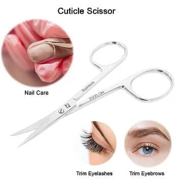 ZIZZLON Cuticle Scissors Extra Fine Curved Stainless Steel Eyebrow Scissors, Professional Grooming Scissors for Beard, Nose Hair, Eyelash, Mustache, Dry Skin - Manicure Scissors
