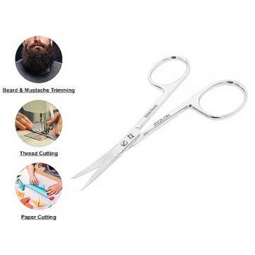 ZIZZLON Cuticle Scissors Extra Fine Curved Stainless Steel Eyebrow Scissors, Professional Grooming Scissors for Beard, Nose Hair, Eyelash, Mustache, Dry Skin - Manicure Scissors
