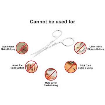 ZIZZLON Cuticle Scissors Extra Fine Curved Stainless Steel Eyebrow Scissors, Professional Grooming Scissors for Beard, Nose Hair, Eyelash, Mustache, Dry Skin - Manicure Scissors