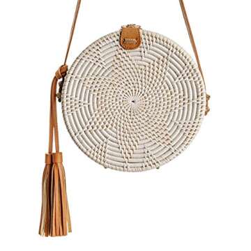 Rattan Bags for Women - Handmade Wicker Woven Purse Handbag Circle Boho Bag Bali