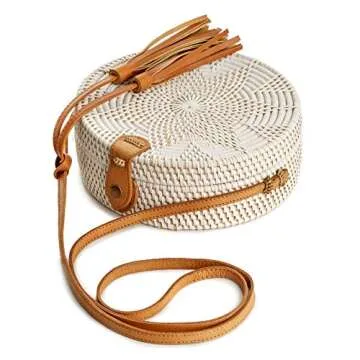 Rattan Bags for Women - Handmade Wicker Woven Purse Handbag Circle Boho Bag Bali