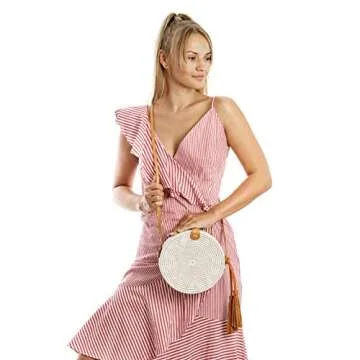 Rattan Bags for Women - Handmade Wicker Woven Purse Handbag Circle Boho Bag Bali