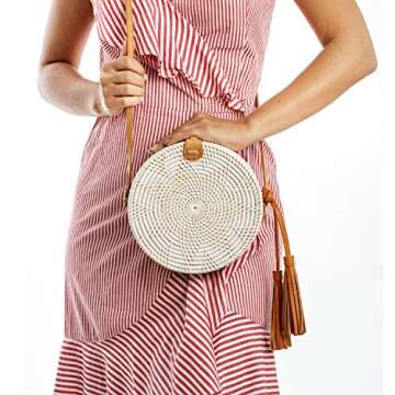 Rattan Bags for Women - Handmade Wicker Woven Purse Handbag Circle Boho Bag Bali