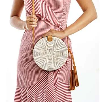 Rattan Bags for Women - Handmade Wicker Woven Purse Handbag Circle Boho Bag Bali