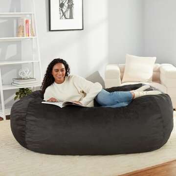 Amazon Basics Large Bean Bag Chairs for Adults, 6 ft Grey Memory Foam Filled with Solid Microfiber Cover