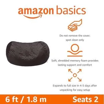 Amazon Basics Large Bean Bag Chairs for Adults, 6 ft Grey Memory Foam Filled with Solid Microfiber Cover
