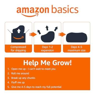 Amazon Basics Large Bean Bag Chairs for Adults, 6 ft Grey Memory Foam Filled with Solid Microfiber Cover