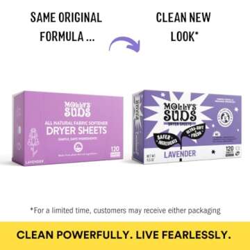 Molly's Suds Fabric Softener Dryer Sheets for Sensitive Skin | Plant-Based Static Reducer, Plastic-F...
