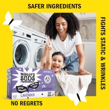 Molly's Suds Fabric Softener Dryer Sheets for Sensitive Skin | Plant-Based Static Reducer, Plastic-Free Packaging | Bundle of 2, Lavender (240 Sheets Total)