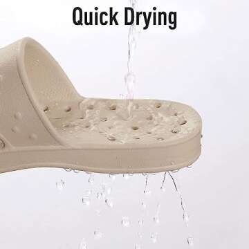 shevalues Shower Shoes for Women with Arch Support Quick Drying Pool Slides Lightweight Beach Sandals with Drain Holes, Light Khaki 8-9 Women / 6.5-7.5 Men