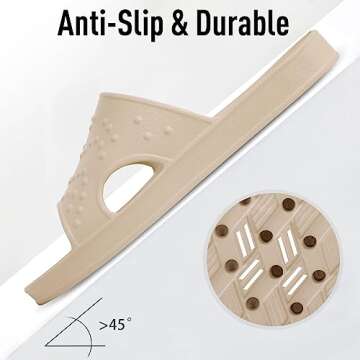 shevalues Shower Shoes for Women with Arch Support Quick Drying Pool Slides Lightweight Beach Sandals with Drain Holes, Light Khaki 8-9 Women / 6.5-7.5 Men