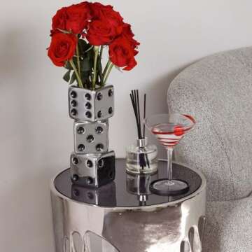 Reimagine Discovery Metallic Silver Triple Dice Vase, Maximalist Decor Ceramic Flower Vase, Retro Ho...