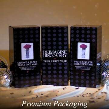 Reimagine Discovery Metallic Silver Triple Dice Vase, Maximalist Decor Ceramic Flower Vase, Retro Home Decor for Desk, Shelf, Table, Bar Cart & Vanity, Unique, Funky, Trendy & Cool Room Decor