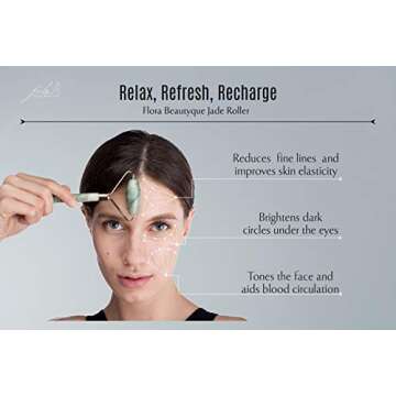 Jade Face Roller by Flora Beautyque. Helps with Facial Lymphatic Drainage, Eye Puffiness and Anti-Ag...
