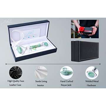 Jade Face Roller by Flora Beautyque. Helps with Facial Lymphatic Drainage, Eye Puffiness and Anti-Aging Treatment (Pink)