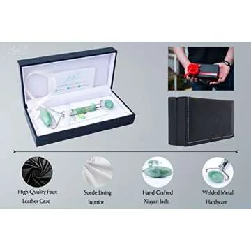 Jade Face Roller by Flora Beautyque. Helps with Facial Lymphatic Drainage, Eye Puffiness and Anti-Aging Treatment (Pink)