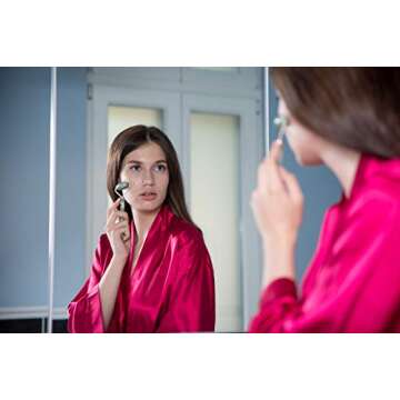 Jade Face Roller by Flora Beautyque. Helps with Facial Lymphatic Drainage, Eye Puffiness and Anti-Aging Treatment (Pink)