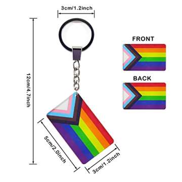 QQSD Progress Rainbow Gay Pride Flag Keychain LGBT Key Ring, 2 Pack
