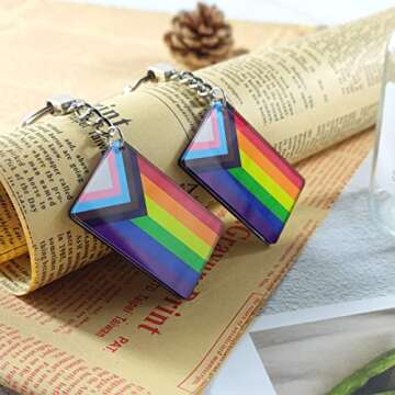 QQSD Progress Rainbow Gay Pride Flag Keychain LGBT Key Ring, 2 Pack