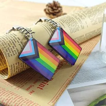 QQSD Progress Rainbow Gay Pride Flag Keychain LGBT Key Ring, 2 Pack