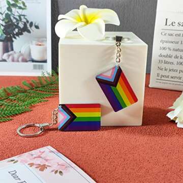 QQSD Progress Rainbow Gay Pride Flag Keychain LGBT Key Ring, 2 Pack