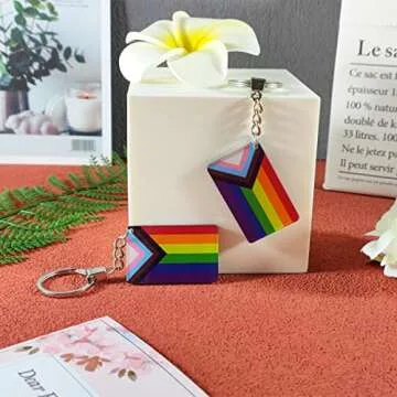 QQSD Progress Rainbow Gay Pride Flag Keychain LGBT Key Ring, 2 Pack