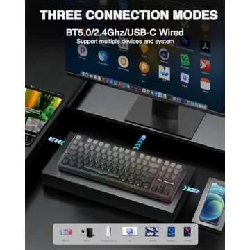 AULA F87 Pro Wireless Mechanical Keyboard,Tri-Mode BT5.0/2.4GHz/USB-C Gasket Hot Swappable Custom Keyboard,Pre-lubed Switches,Side Printed PBT Keycaps,75% TKL RGB Backlit Gaming Keyboard