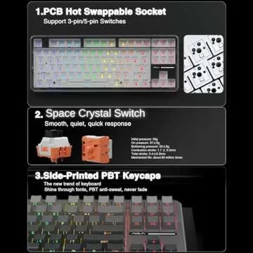 AULA F87 Pro Wireless Mechanical Keyboard,Tri-Mode BT5.0/2.4GHz/USB-C Gasket Hot Swappable Custom Keyboard,Pre-lubed Switches,Side Printed PBT Keycaps,75% TKL RGB Backlit Gaming Keyboard