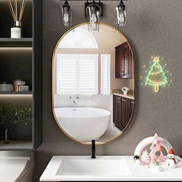 NEUWEABY Oval Bathroom Mirror with Gold Frame, 24x36