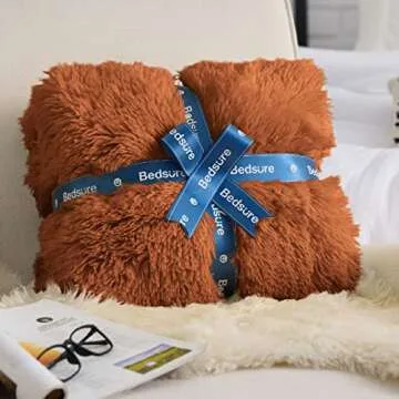 Bedsure Fluffy Burnt Orange Throw Blanket Gifts for Women, Men, Soft Fleece Cozy Fuzzy Sherpa Plush Warm Thick Faux Fur Throws for Couch, Fall Terracotta Orange Decor Spring Blanket Gifts for Her
