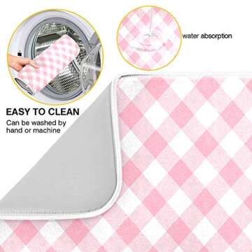 ATTX Pink Gingham Dish Drying Mat - Eco-Friendly, Absorbent & Dishwasher Safe, 24x18 inches