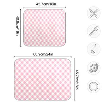 ATTX Pink Gingham Dish Drying Mat, Eco-Friendly & Absorbent