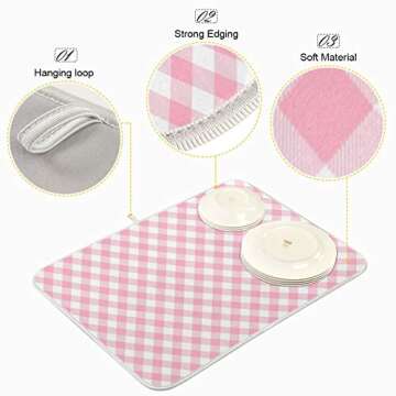ATTX Pink Gingham Dish Drying Mat, Eco-Friendly & Absorbent