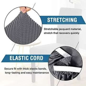 H.VERSAILTEX Stretch Dining Chair Covers Set of 4 Chair Covers for Dining Room Parsons Chair Slipcover Chair Protectors Covers Dining, Feature Textured Checked Jacquard Fabric, Gray