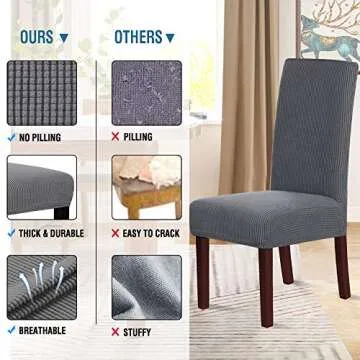 H.VERSAILTEX Stretch Dining Chair Covers Set of 4 Chair Covers for Dining Room Parsons Chair Slipcover Chair Protectors Covers Dining, Feature Textured Checked Jacquard Fabric, Gray