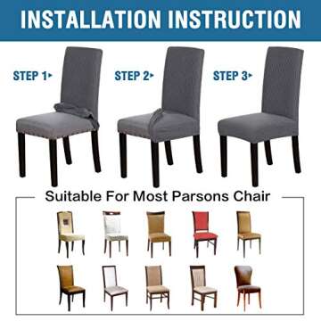 H.VERSAILTEX Stretch Dining Chair Covers Set of 4 Chair Covers for Dining Room Parsons Chair Slipcover Chair Protectors Covers Dining, Feature Textured Checked Jacquard Fabric, Gray