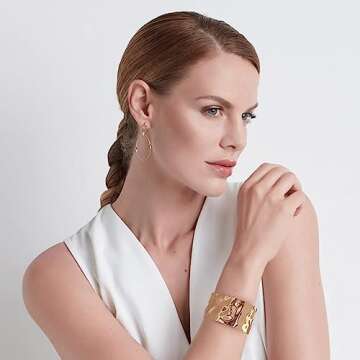 WOWORAMA Hammered Gold Cuff Bracelet for Women Wide Chunky Open Cuff Bangles Vintage Statement Gold ...