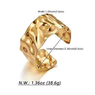 WOWORAMA Hammered Gold Cuff Bracelet for Elegant Women