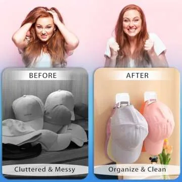 Hat Rack for Wall Hat Organizer (6-Pack), Metal Hat Racks for Baseball Caps, Adhesive Hat Hooks for ...