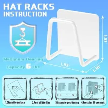 Hat Rack for Wall Hat Organizer (6-Pack), Metal Hat Racks for Baseball Caps, Adhesive Hat Hooks for Wall, No Drilling Hat Hangers for Closet Hat Holder Display, Sticky Hat Storage for Baseball Cap